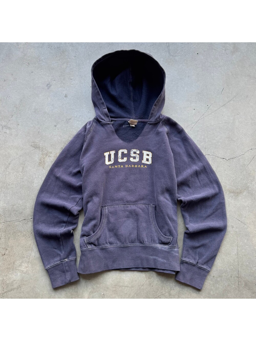 Vintage Y2K UCSB Santa Barbara California Womens Faded Navy Blue Cropped Hoodie